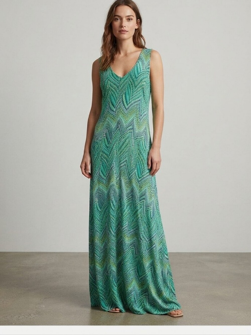 Sharagano Teal Abstract Maxi Dress Size 12